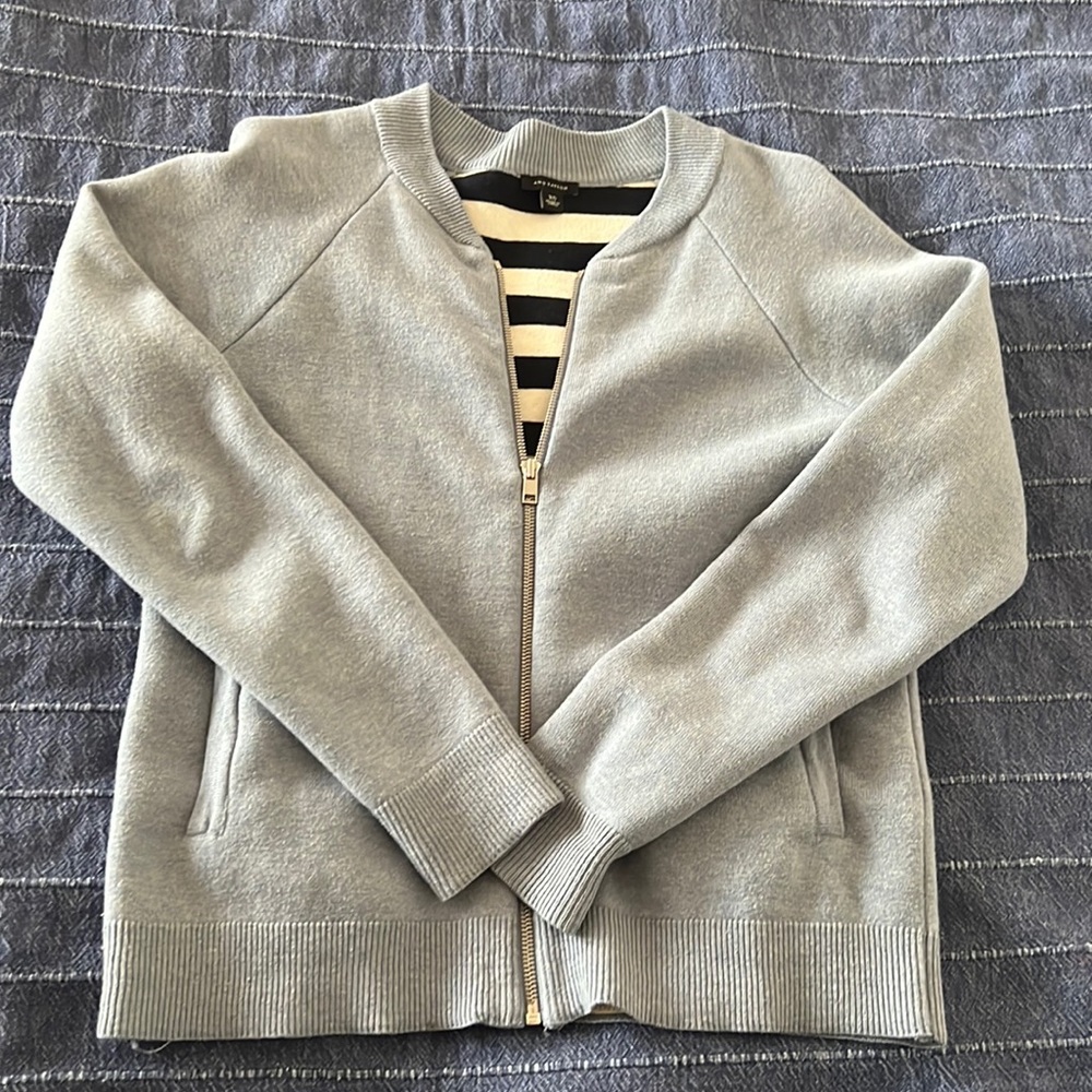 Ann Taylor Woven Bomber Sweater Jacket in Baby Blue - Size Extra Small (XS)
